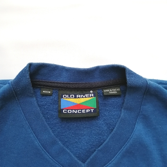 Old River Concept Vintage Blue V-Neck Sweater Medium - Picture 7 of 9